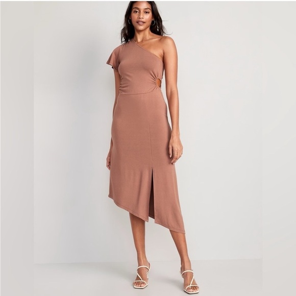 NWT Old Navy One Shoulder Asymmetrical Mauve Cutout Midi Dress Size M - Picture 1 of 14